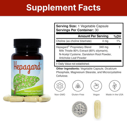 Hepagard Natural Liver Support Supplement with NAC, Vegan, Gluten-Free 30 Vegetable Capsules Nutreance