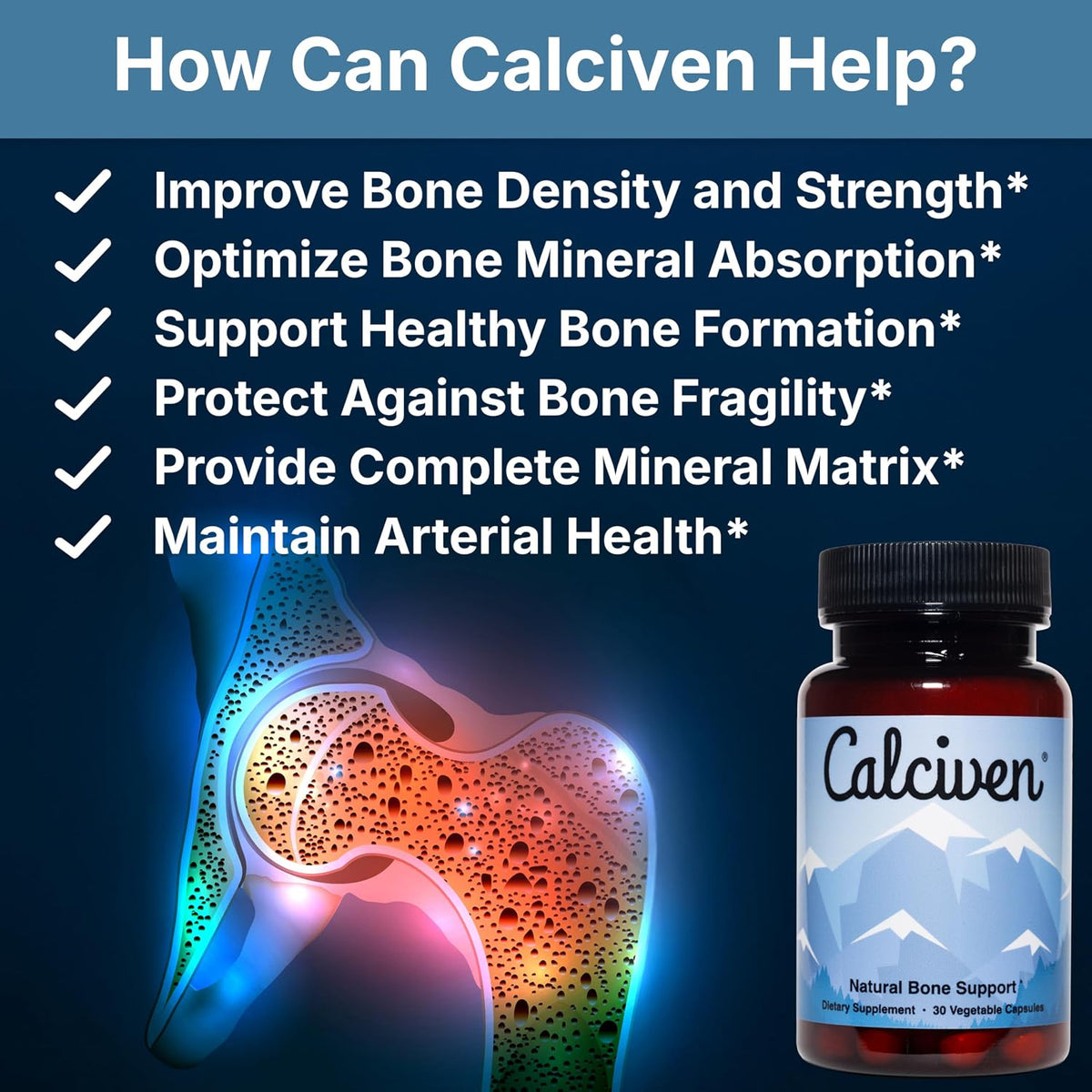 Calciven Natural Bone Support Supplement, Vegetarian, Gluten-Free 30 Vegetable Capsules Nutreance