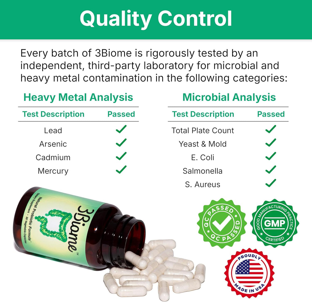 3Biome Natural Probiotic Supplement for Gut Health, Vegan, Gluten-Free 30 Vegetable Capsules Nutreance