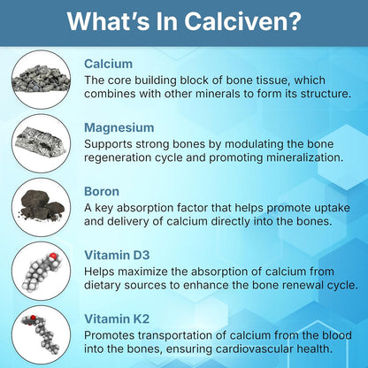Calciven Natural Bone Support Supplement, Vegetarian, Gluten-Free 30 Vegetable Capsules Nutreance