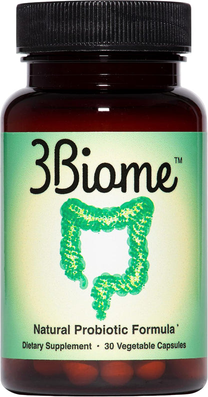 3Biome Natural Probiotic Supplement for Gut Health, Vegan, Gluten-Free 30 Vegetable Capsules Nutreance