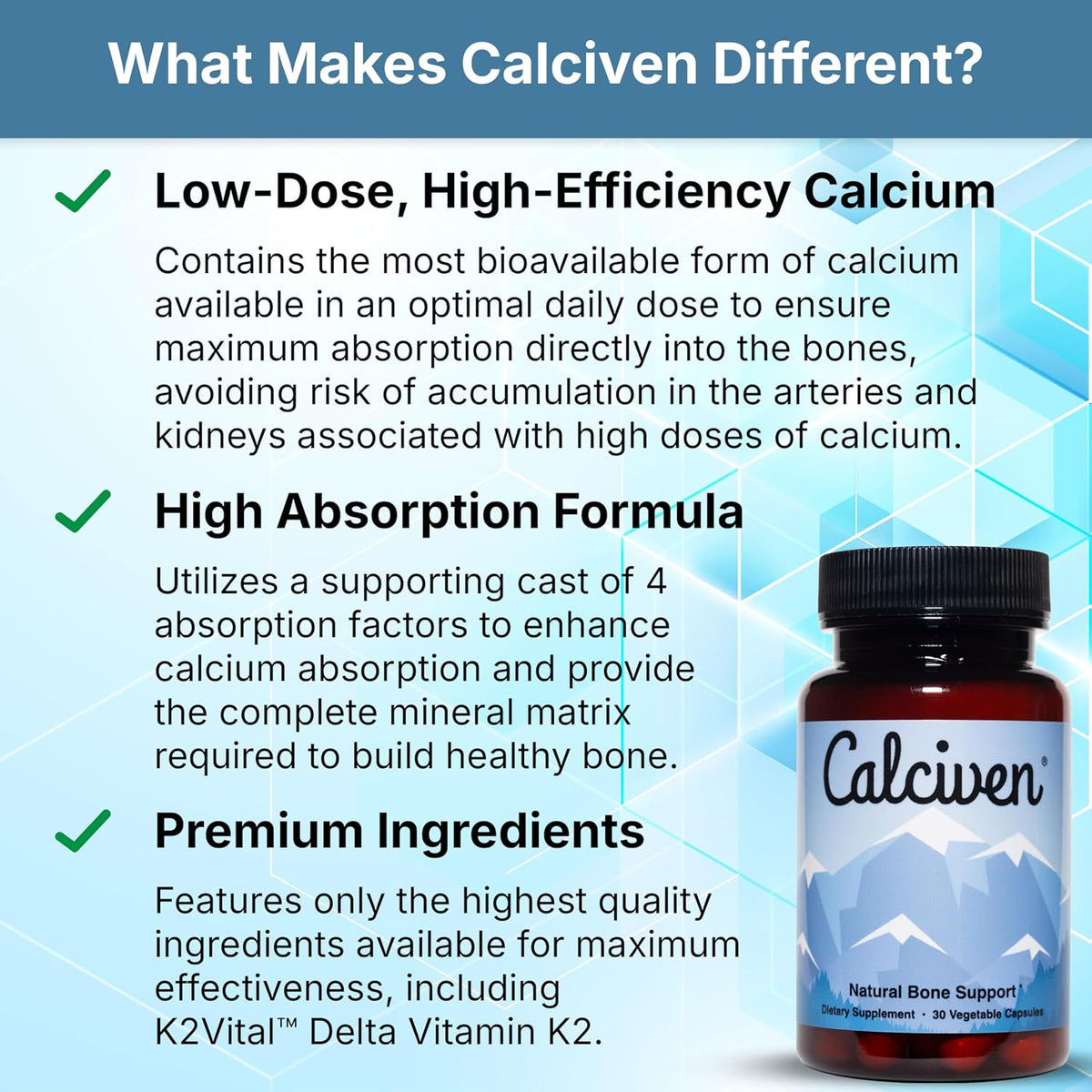 Calciven Natural Bone Support Supplement, Vegetarian, Gluten-Free 30 Vegetable Capsules Nutreance