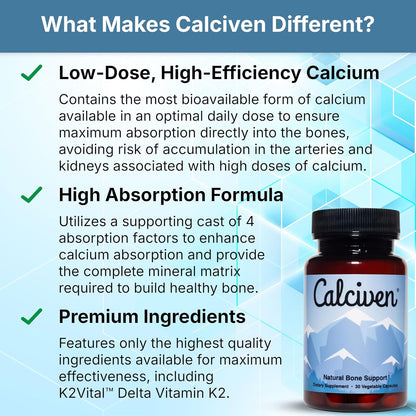 Calciven Natural Bone Support Supplement, Vegetarian, Gluten-Free 30 Vegetable Capsules Nutreance